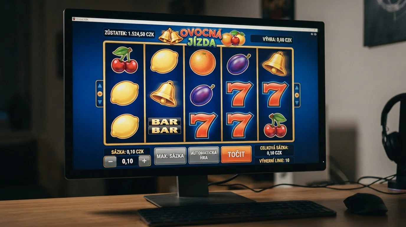 Automaty za haléře — slot machine obrazovka zobrazující minimální sázku 0,10 Kč, 100 Cats game interface