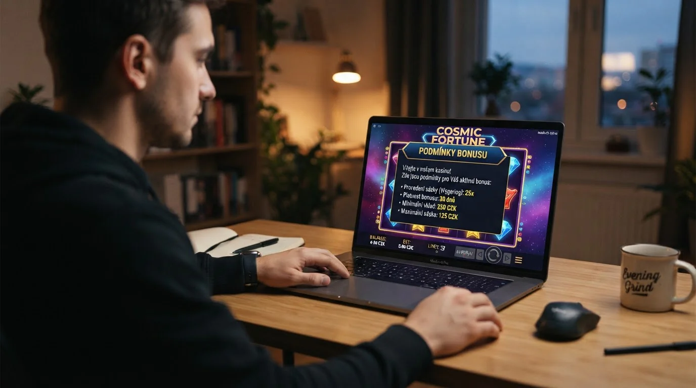 Bonus free spiny na herním automatu s ikonou wageringu a podmínkami bonusu na obrazovce