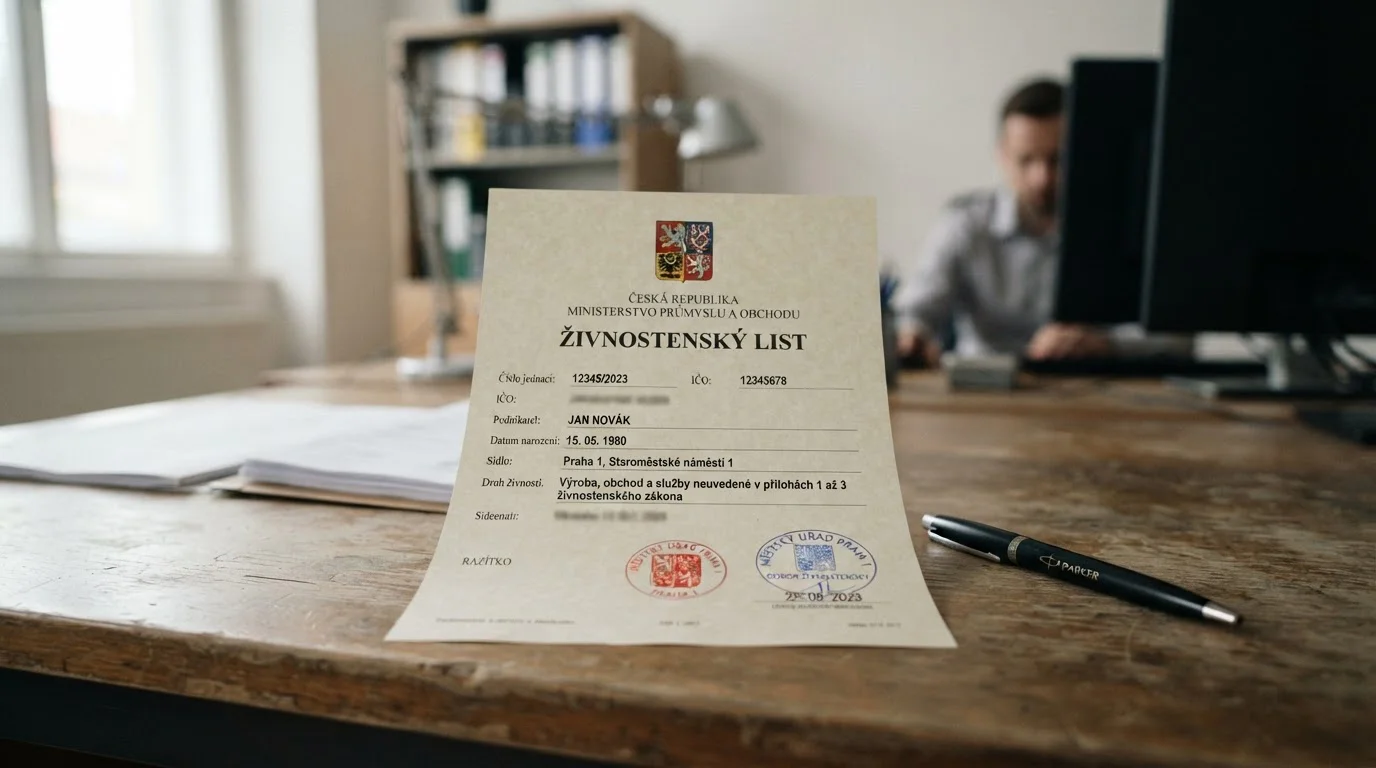 Oficiální dokument české licence Ministerstva financí s razítkem