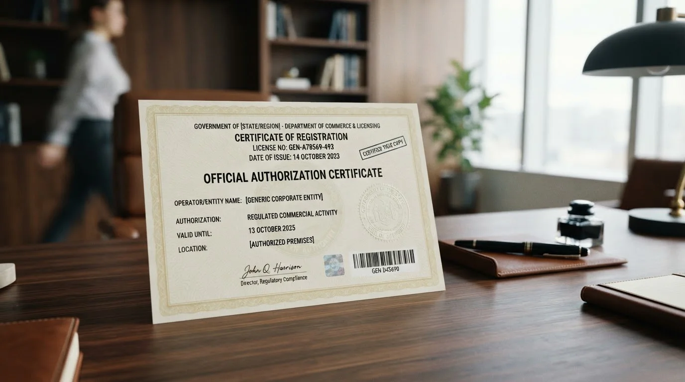 Dokument s licencí Ministerstva financí České republiky pro online casino