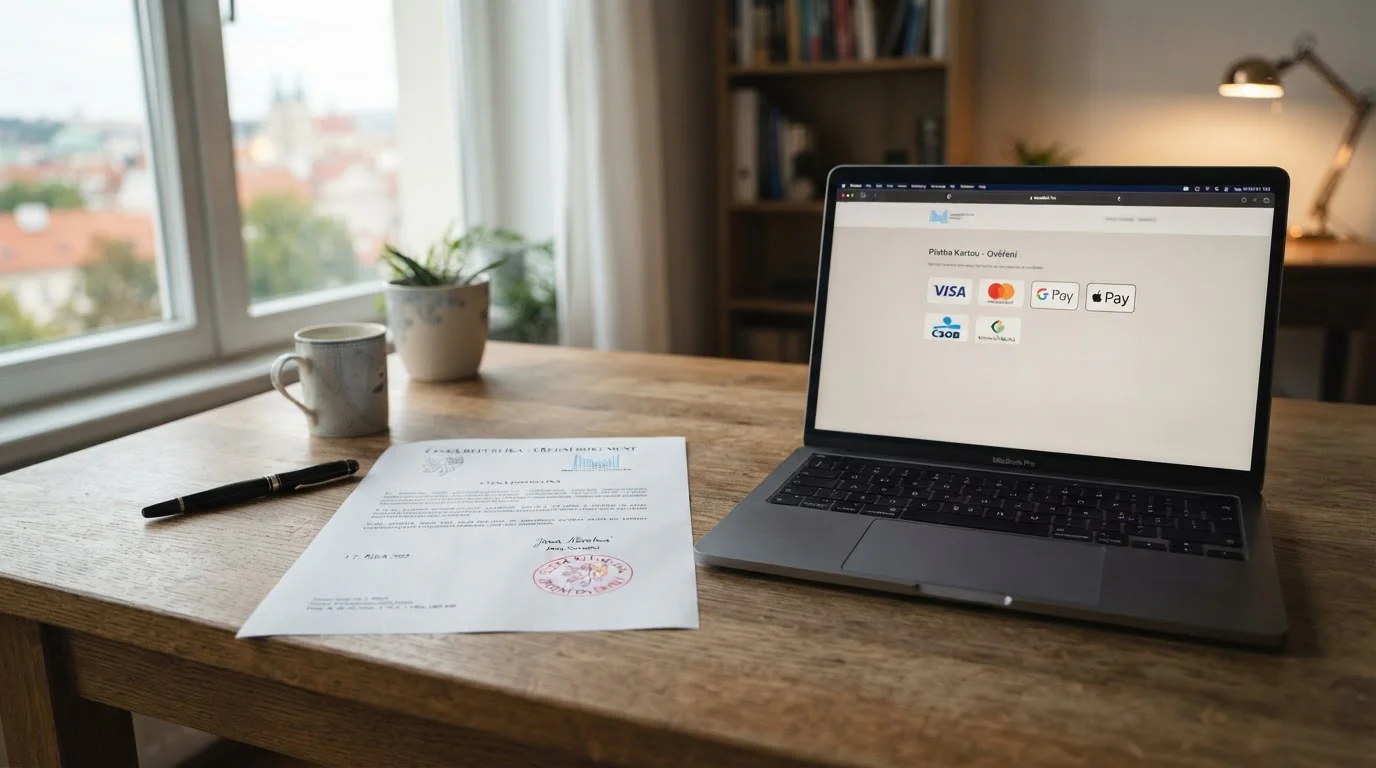 Dokument s razítkem MFČR licence a symbolem online kasina