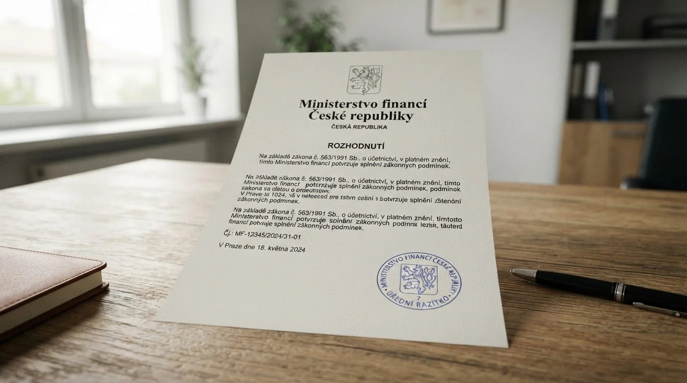Oficiální dokument s pečetí Ministerstva financí České republiky