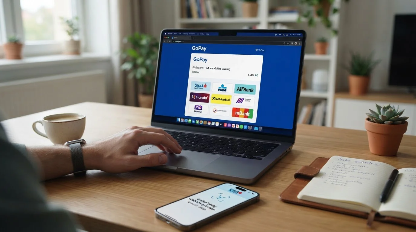 GoPay platební brána na obrazovce s autorizací přes mobilní bankovní aplikaci