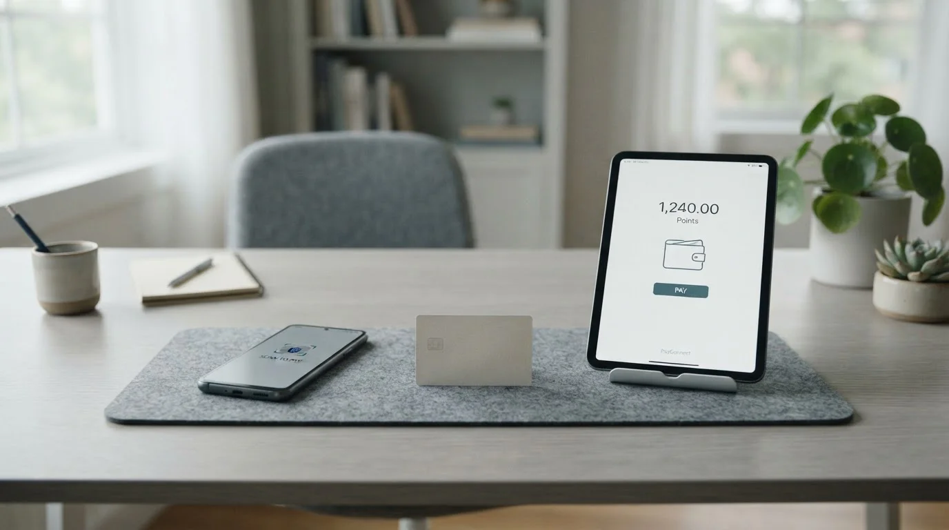 Srovnání platebních metod s ikonami mobilního telefonu, platební karty a e-walletu