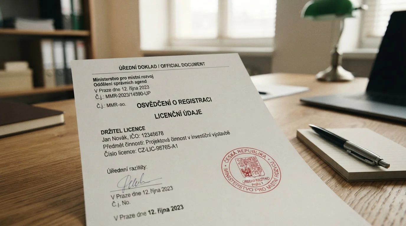 Oficiální dokument s razítkem Ministerstva financí České republiky na stole