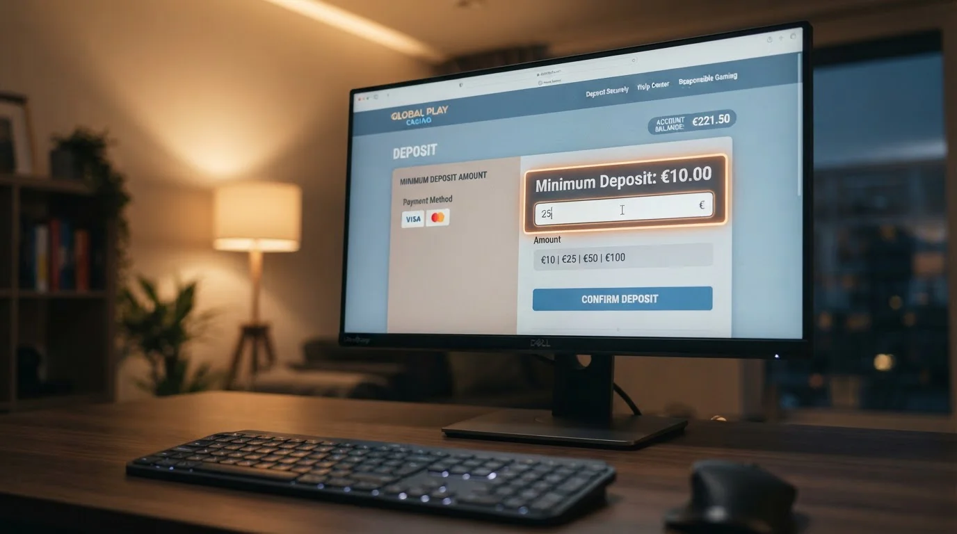 Detailní pohled na obrazovku počítače s nastaveným minimálním vkladem