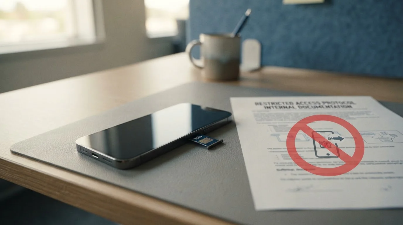 Mobilní telefon s SIM kartou a symbolem blokované transakce