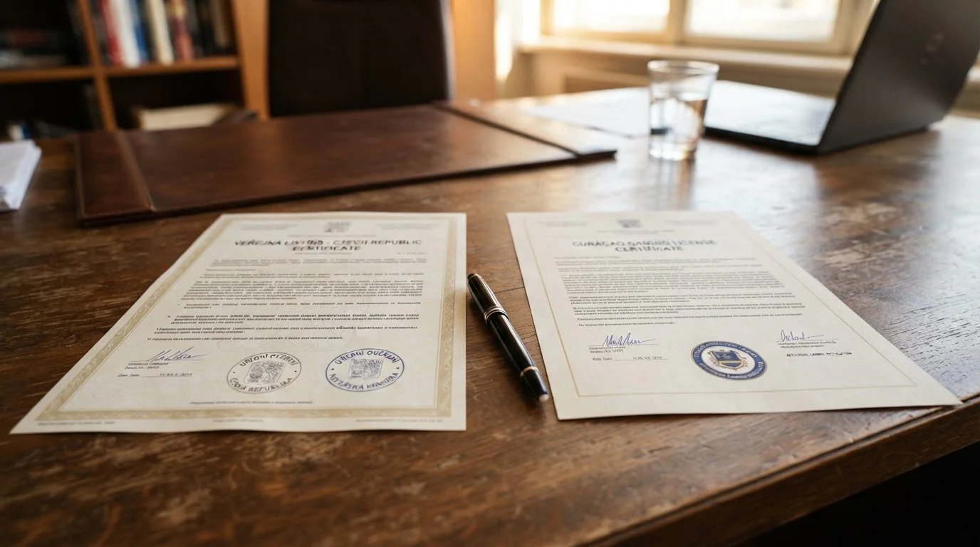 Dokumenty MF ČR licence a Curaçao offshore licence vedle sebe