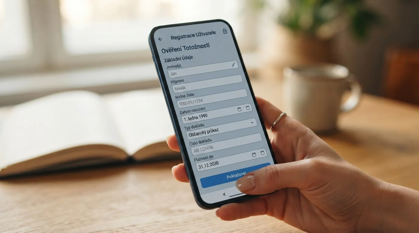 NeteraPay registrační obrazovka s ověřením totožnosti na mobilním telefonu