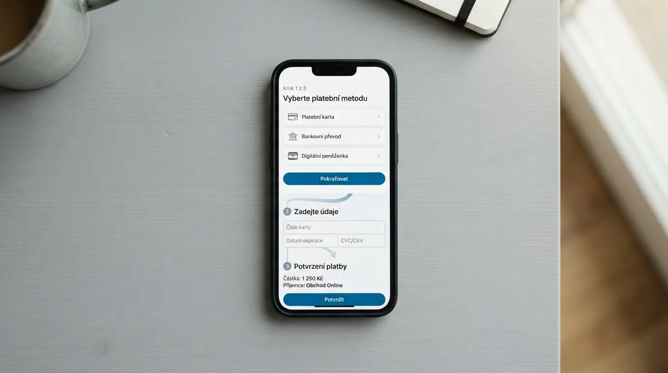 Obrazovka mobilního telefonu ukazující kroky NeteraPay vkladu do kasina