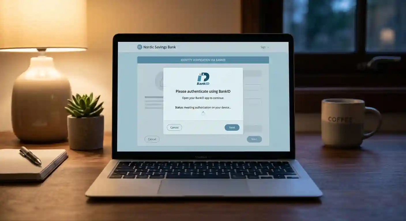 Notebook s procesem online ověření totožnosti přes BankID na obrazovce