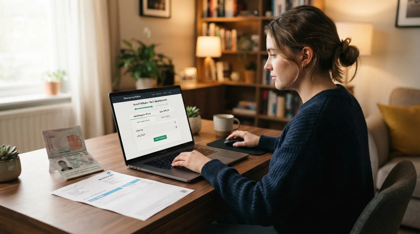 Osoba nahrávající dokumenty pro KYC ověření na laptop