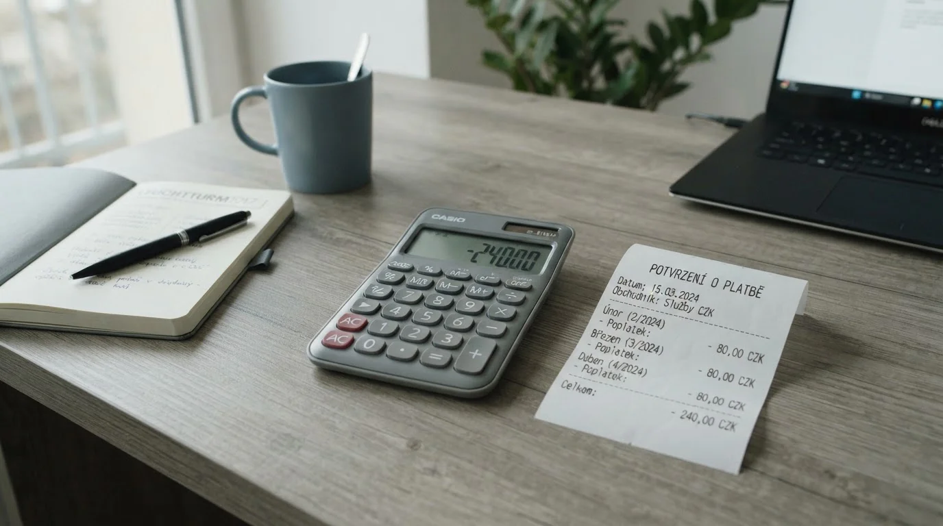 Kalkulačka a účtenka zobrazující poplatky za neaktivní Paysafecard kupón