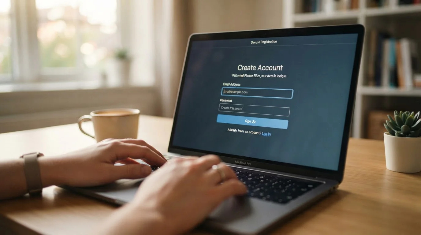 Proces registrace do zahraničního online casina na obrazovce počítače