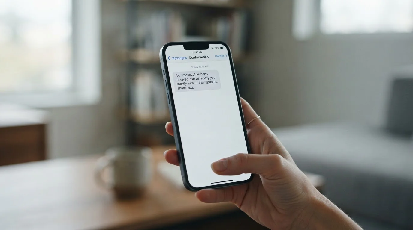 Mobilní telefon zobrazující SMS potvrzení platby