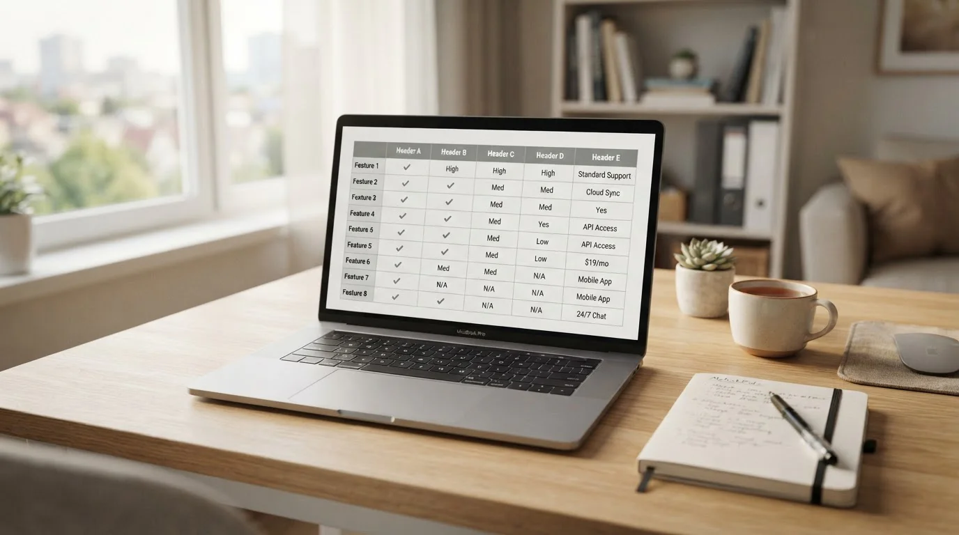 Notebook s porovnáním různých bitcoin kasin na obrazovce