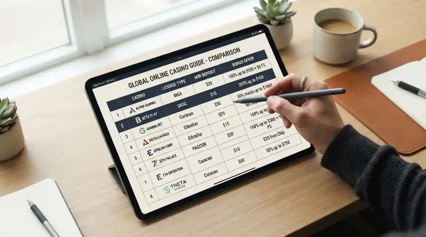 Srovnávací tabulka mezinárodních kasin s Paysafecard na tabletu