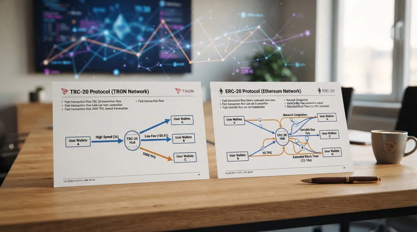 Srovnání TRC-20 a ERC-20 blockchain sítí pro USDT transakce