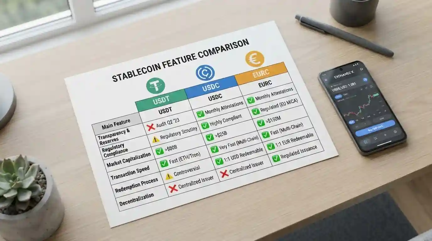 Porovnání stablecoinů USDT, USDC, EURC pro použití v online kasinech