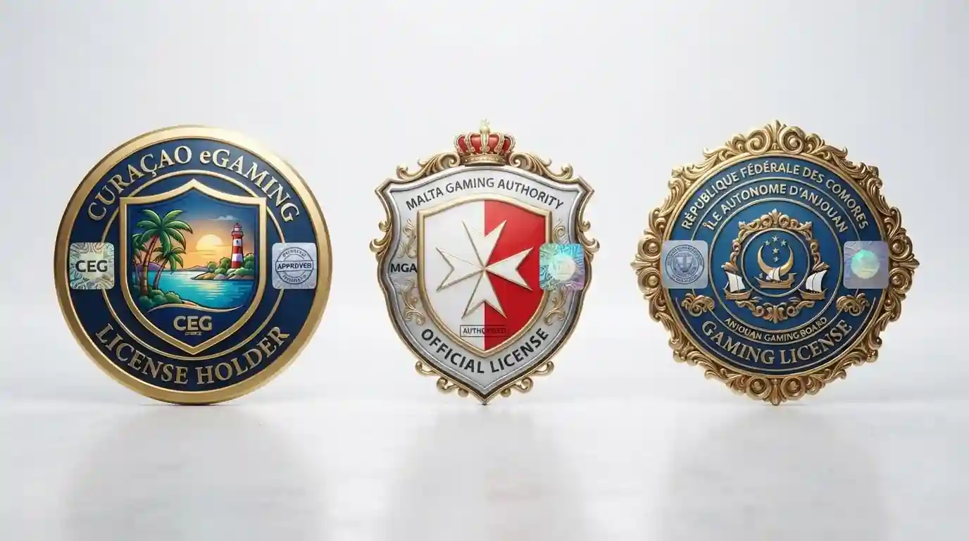 Licence badges Curaçao Malta Anjouan a jejich bezpečnostní certifikáty