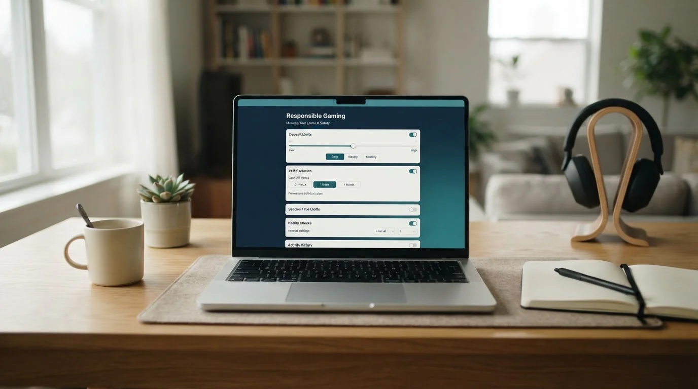 Notebook s otevřeným responsible gambling nastavením
